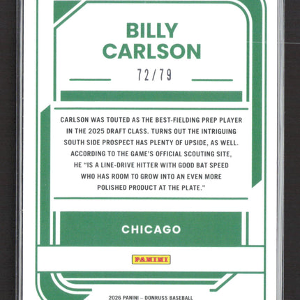2026 Panini Donruss Optic Prizm Billy Carlson #197 Pink Velocity 72/79