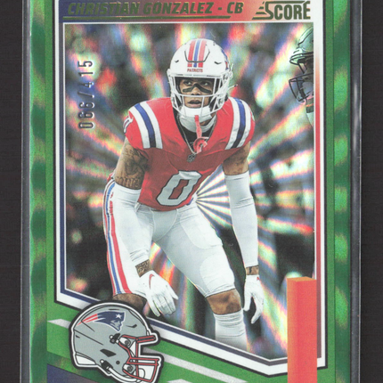 2025 Panini Score Football Christian Gonzalez #228 Green Swirl 066/415