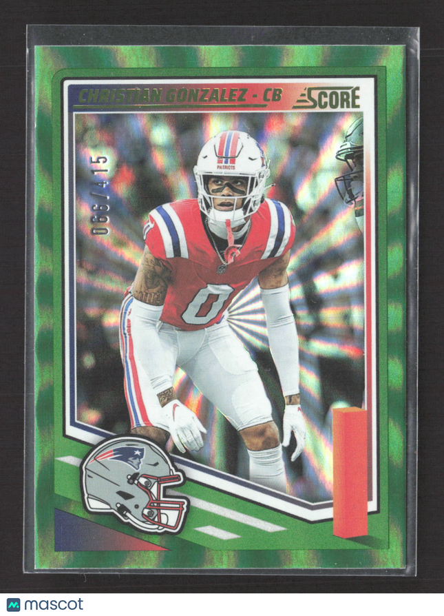 2025 Panini Score Football Christian Gonzalez #228 Green Swirl 066/415