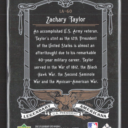 2007 Upper Deck SP Legendary Cuts Legendary Americana Zachary Taylor #LA-60 /550