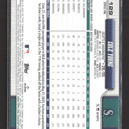 2026 Topps Series One Cole Young #129 RC
