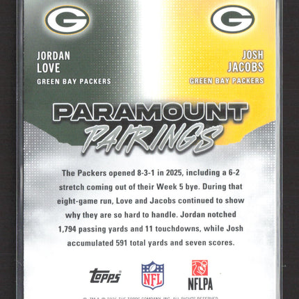 2025 Topps Signature Class Paramount Pairings Josh Jacobs Jordan Love #PP-20