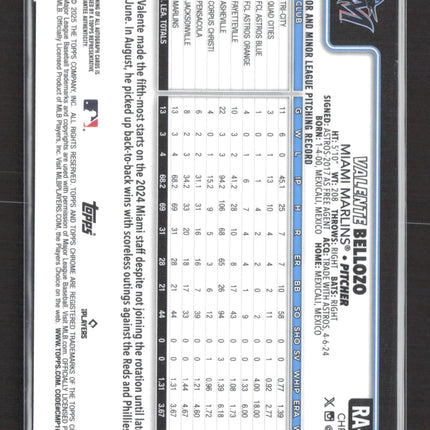 2025 Topps Chrome Valente Bellozo #RA-VB Purple 122/250 RC Auto