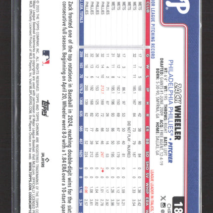 2025 Topps Chrome Zack Wheeler #189 Blue Logofractor Refractor 128/150