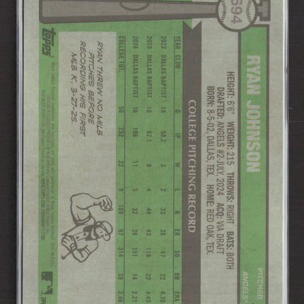 2025 Topps Heritage Ryan Johnson #694 Green Border RC 67/99