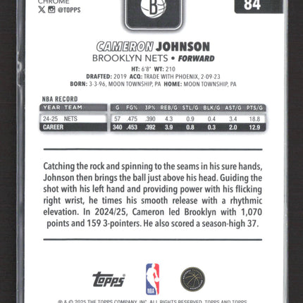 2025 Topps Chrome Cameron Johnson #84 Yellow RayWave 206/275