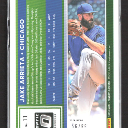 2025 Panini Donruss Optic Prizm Jake Arrieta #11 red 56/99