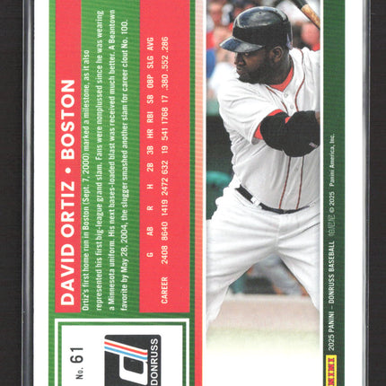 2025 Panini Donruss Baseball David Ortiz #61 Green 102/199