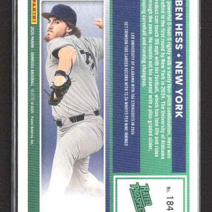 2025 Panini Donruss Baseball Ben Hess #184 Blue 055/149