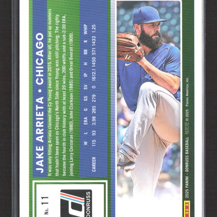 2025 Panini Donruss Baseball Jake Arrieta #11 Green 015/199