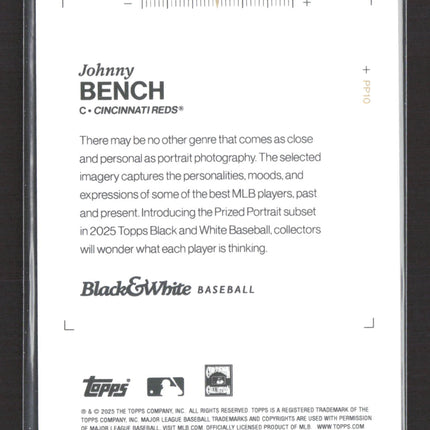 2025 Topps Black and White Baseball Johnny Bench #PP10