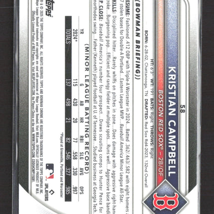 2025 Topps Bowman Chrome Kristian Campbell #58 RC Red Logo