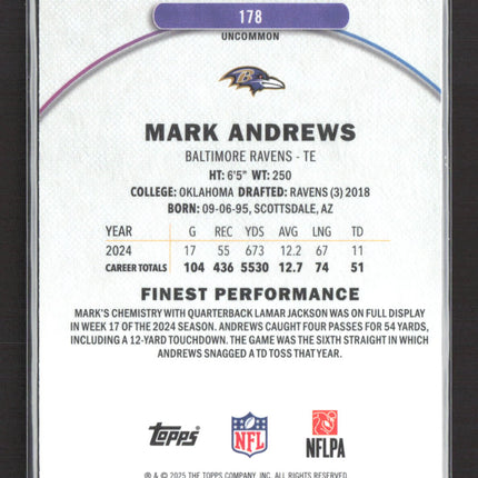 2025 Topps Finest Mark Andrews #178 Purple Checkerboard 95/99