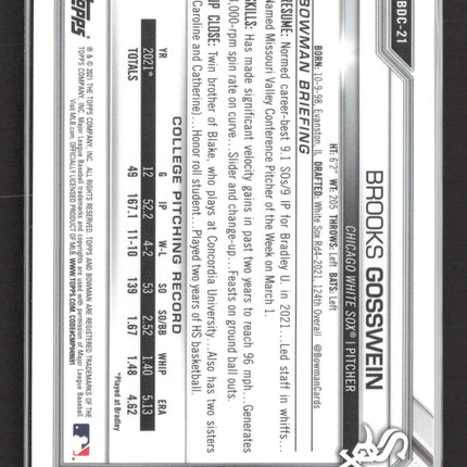 2021 Bowman Chrome Draft Brooks Gosswein #BDC-21 Green Sapphire 43/50