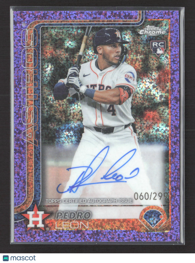 2025 Topps Chrome Pedro León #RA-PL Purple Speckle Refractor RC Auto /299
