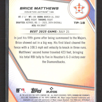 2025 Bowman's Best Brice Matthews #TP-18 Purple Refractor 222/250