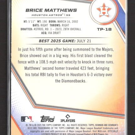 2023 Bowman's Best Brice Matthews #TP-18 Blue Refractor 147/199