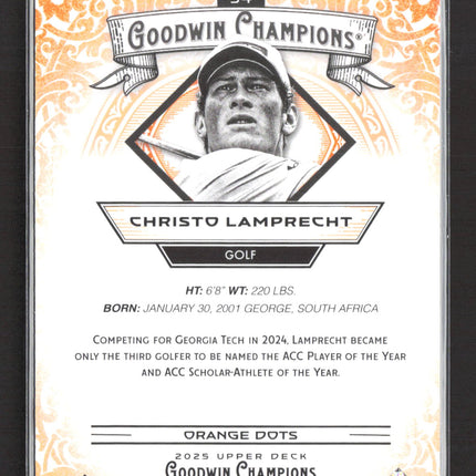 2025 Upper Deck Goodwin Champions Christo Lamprecht #94 Orange Dots 151/399