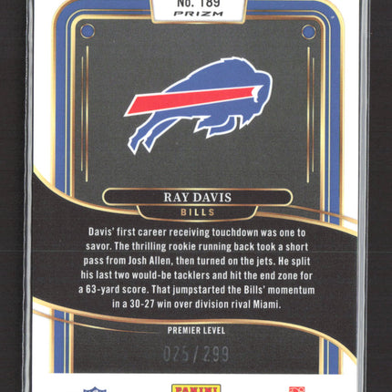 2025 Panini Select Prizm Ray Davis #189 RC 025 / 299