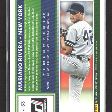 2025 Panini Donruss Baseball Mariano Rivera #33 Purple 81/99