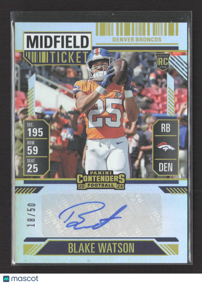 2025 Panini Contenders Football Midfield Ticket Blake Watson #283 RC 18/50 Auto