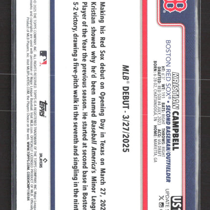 2025 Topps Update Series Kristian Campbell #US129 Black Orange