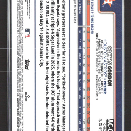 2025 Topps Chrome Colton Gordon #AC-CG Aqua Wave Refractor 118/199 RC Auto