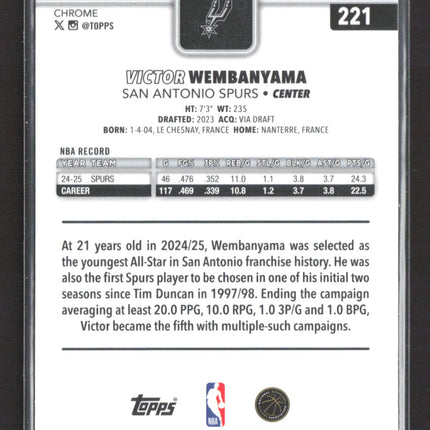 2025 Topps Chrome Victor Wembanyama #221 Green Wave 28/99