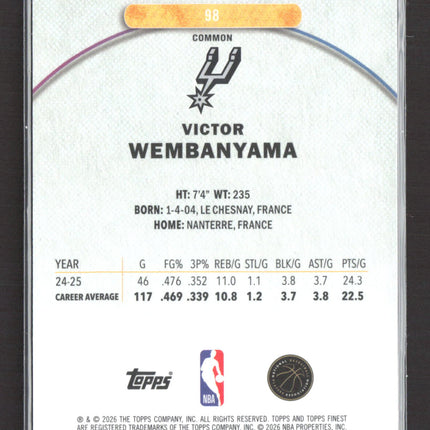 2026 Topps Finest Victor Wembanyama #98 44/99
