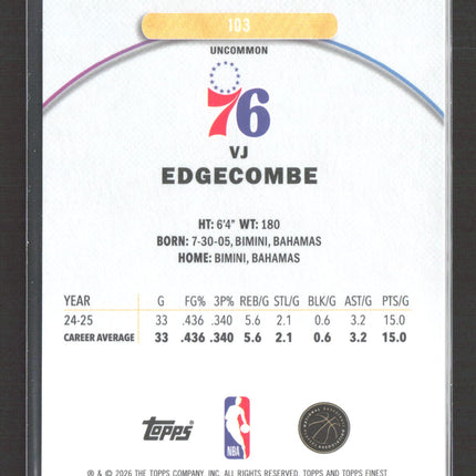 2026 Topps Finest VJ Edgecombe #103 Purple Checkerboard 18/99 RC
