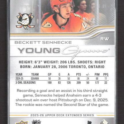 2026 Upper Deck Extended Series Young Guns Beckett Sennecke #701