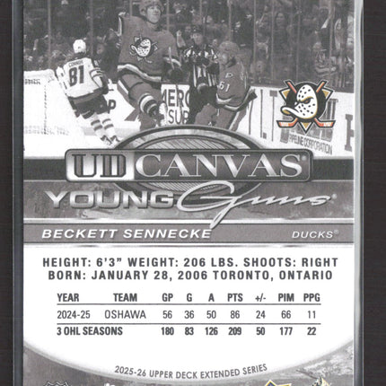 2026 Upper Deck UD Canvas Young Guns Beckett Sennecke #C-368 Black & White