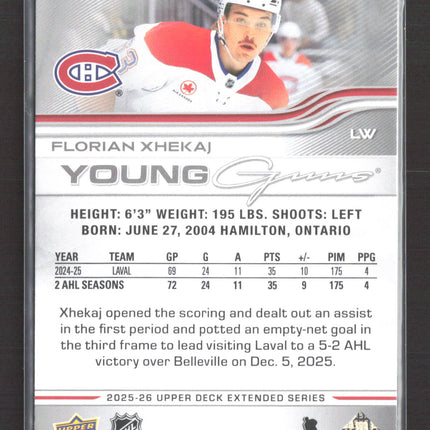 2026 Upper Deck Extended Series Young Guns Florian Xhekaj #702