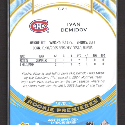 2026 Upper Deck Trilogy Rookie Premieres Ivan Demidov #T-21 Level 1