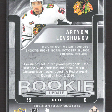2025 Upper Deck Extended Series Rookie Update Artyom Levshunov #RU-43 Red /199
