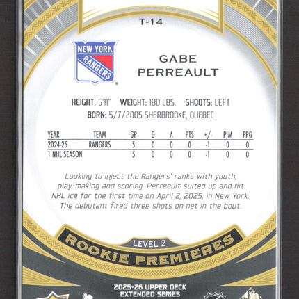 2026 Upper Deck Extended Trilogy Rookie Premieres Gabe Perreault #T-14 179/499