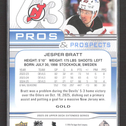 2026 Upper Deck Extended Pros & Prospects Jesper Bratt #PP-24 Gold 116/250