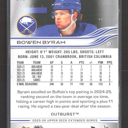 2025 Upper Deck Extended Series Outburst Bowen Byram #510 Silver