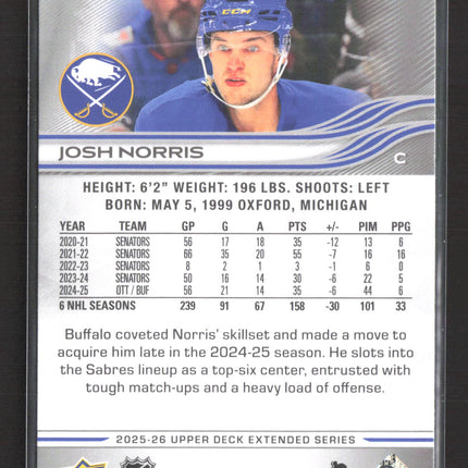 2026 Upper Deck Extended Series UD Exclusives Josh Norris #513 098/100