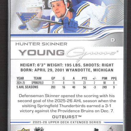 2026 Upper Deck Extended Series Young Guns Outburst Hunter Skinner #726 Silver