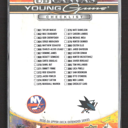 2026 UD Extended UD Canvas Young Guns Matthew Schaefer Michael Misa #C-390