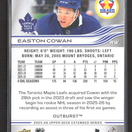 2026 Upper Deck Extended Series Outburst Easton Cowan #748