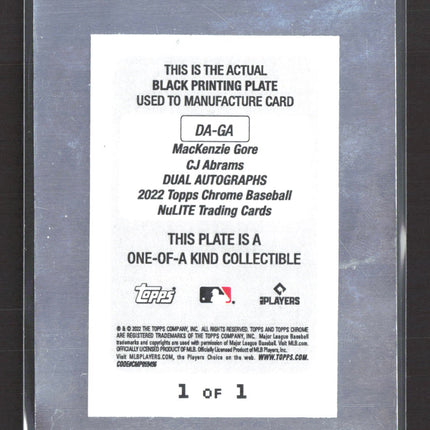 2022 Topps Chrome MacKenzie Gore CJ Abrams Black Printing Plate 1/1 Dual Auto