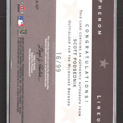 2004 Fleer Classic Clippings Phenom Scott Podsednik Albert Pujols 16/99 Auto