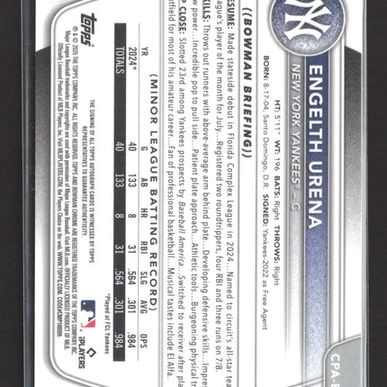 2025 Bowman Chrome Engelth Urena #CPA-EU Blue Xfractor 1st Bowman Auto