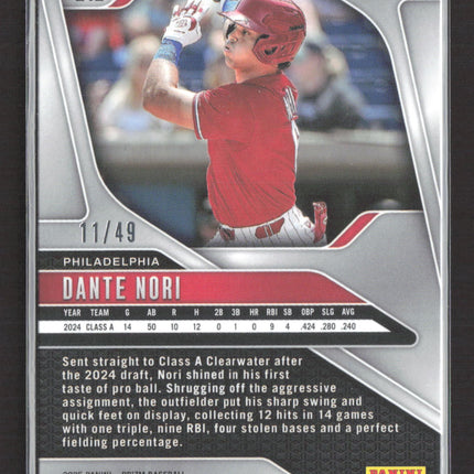 2025 Panini Prizm Baseball Dante Nori #242 Orange 11/49
