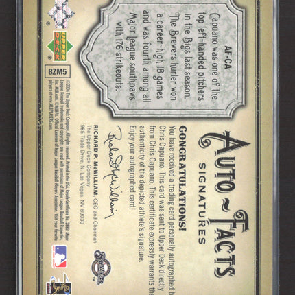 2006 Upper Deck Artifacts Auto-Facts Signatures Chris Capuano /800 Auto