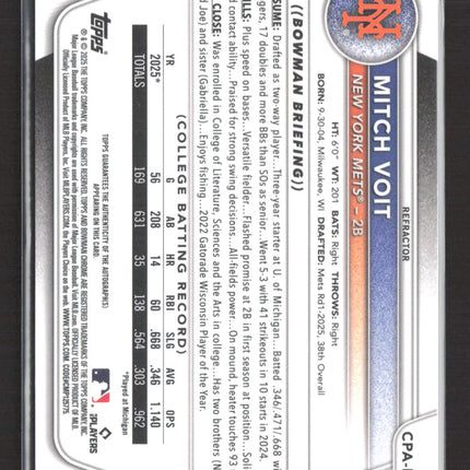 2025 Bowman Chrome Mitch Voit #CPA-MV Refractor 406/499 Auto