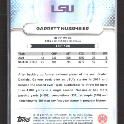 2025 Topps Bowman University Best Garrett Nussmeier #59 Gold Refractor 04/50