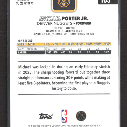 2025 Topps Flagship Michael Porter Jr. #105 Orange /25